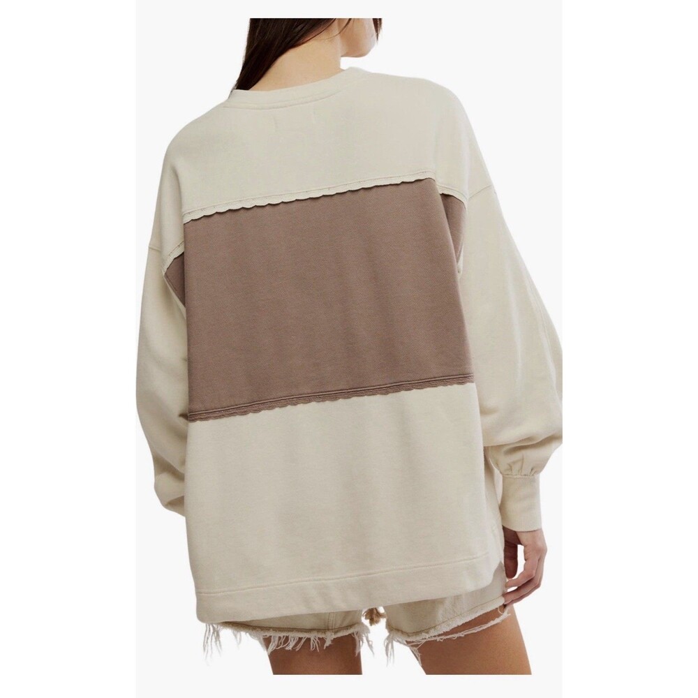 Free People Womens Strawberry Colorblock Oversized Cream Sweatshirt size Small - Picture 3 of 7